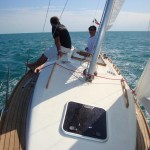 modern wooden sailboat cruising deck
