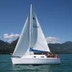 wooden sailboat cruising